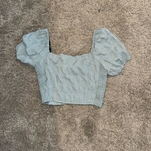 F21 Green and White Striped Crop Blouse